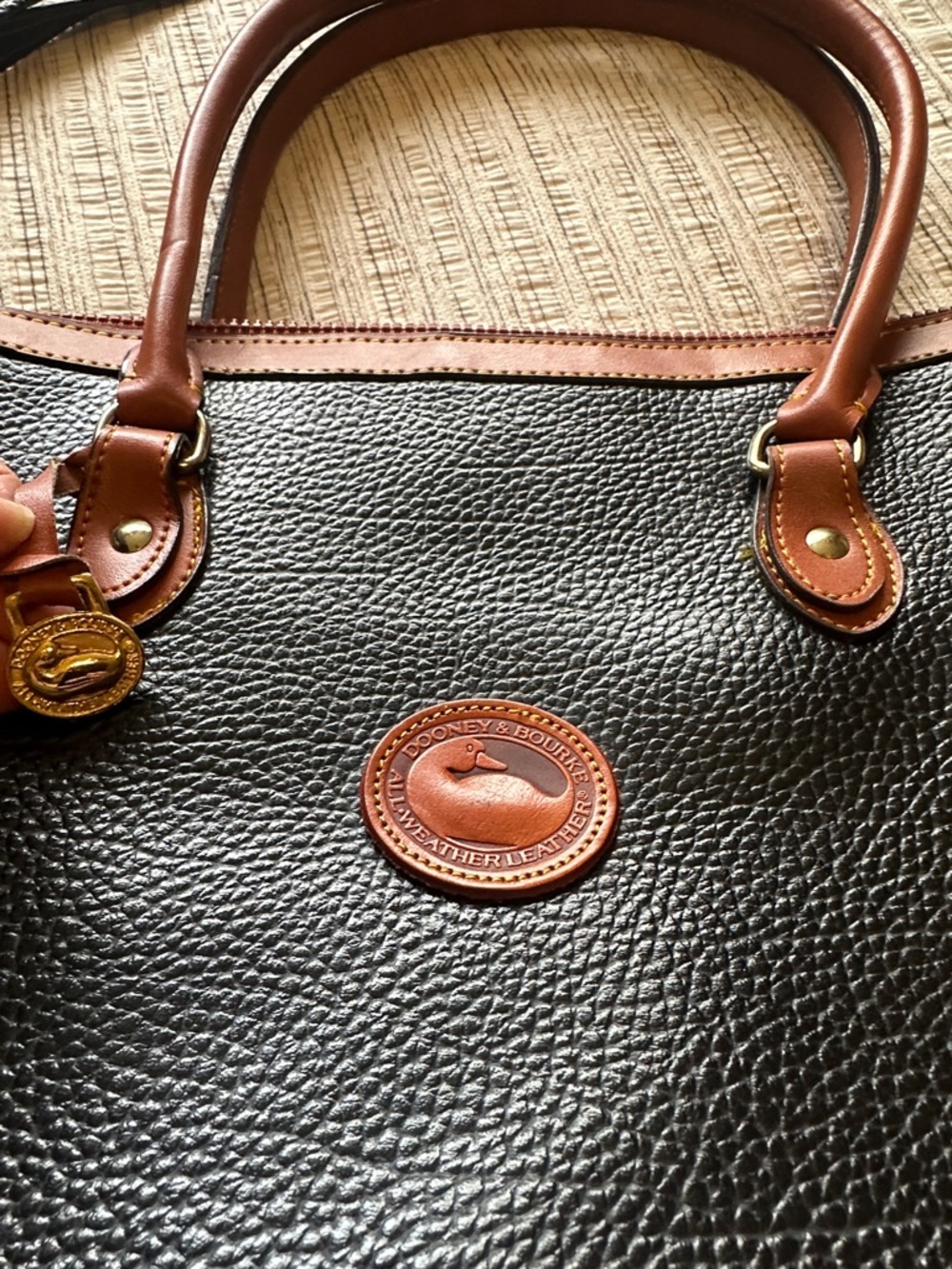 Classic Dooney & Bourke Black & Brown Pebble Leather Satchel - Picture 3 of 12